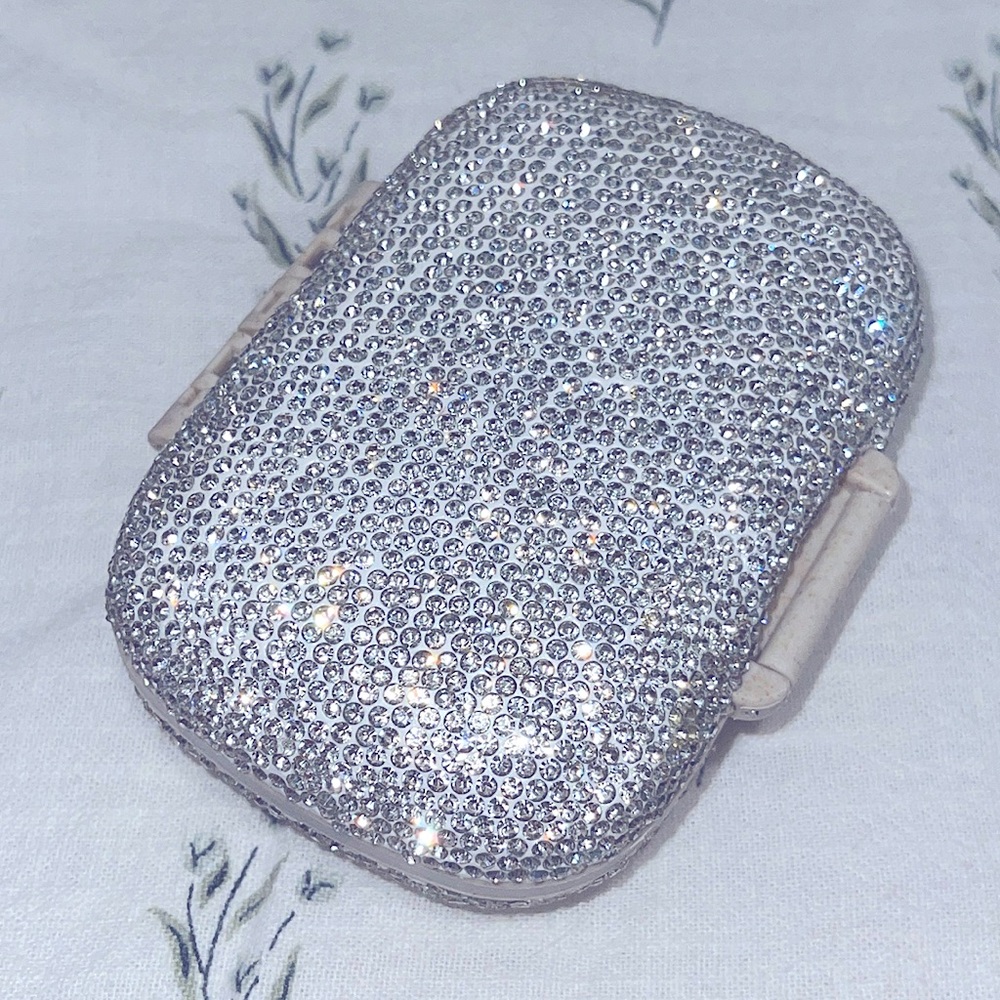 Bling Silver Rhinestone Covered Pill Medication Organizer NWT